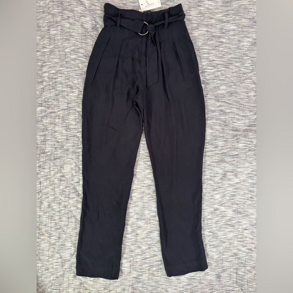 Joie Ianna Pleated Ankle Straight Leg Belted Women Pants In Caviar Sz 2 NWT - - Picture 6 of 15
